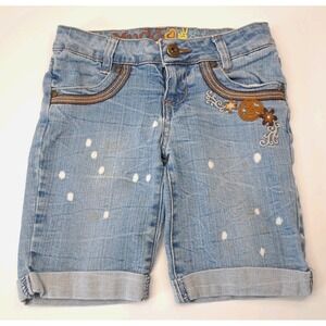Mudd Embroidered Denim Shorts‎ Girls 8 Boho Floral Feminie